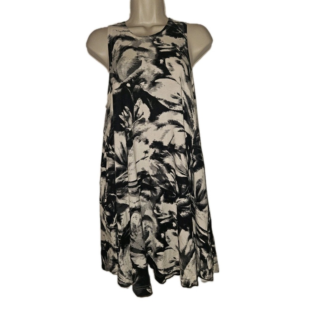 RVCA Knee Length Tank Dress Size XS Gray Black White Art To Wear Boho Abstract
